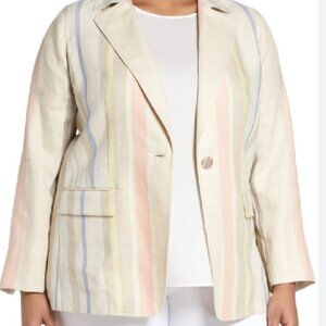 Layfayette 148 NY Womens Blazer Jacket Sz 18 Old Money Pastel Marie Stripe Linen